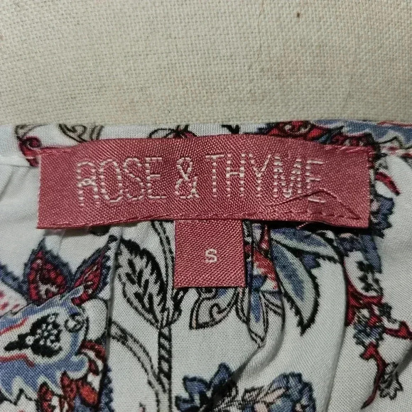 Rose & Thyme Linen Peasant Blouse S | Boho White Floral Long Sleeve Top - Picture 9 of 10